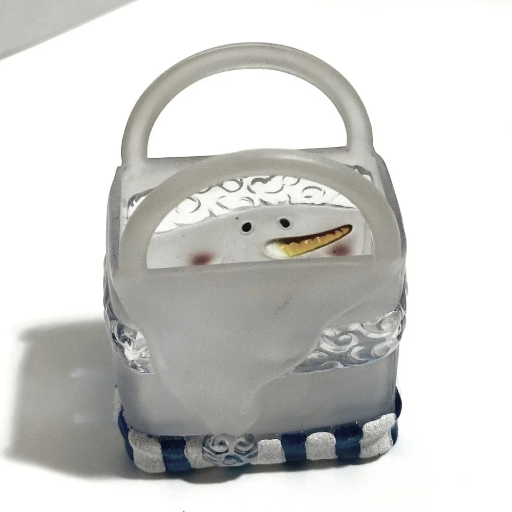 Hand Painted Snowman Glass Basket Decor Clear Blue Excellent Holiday Frosted
